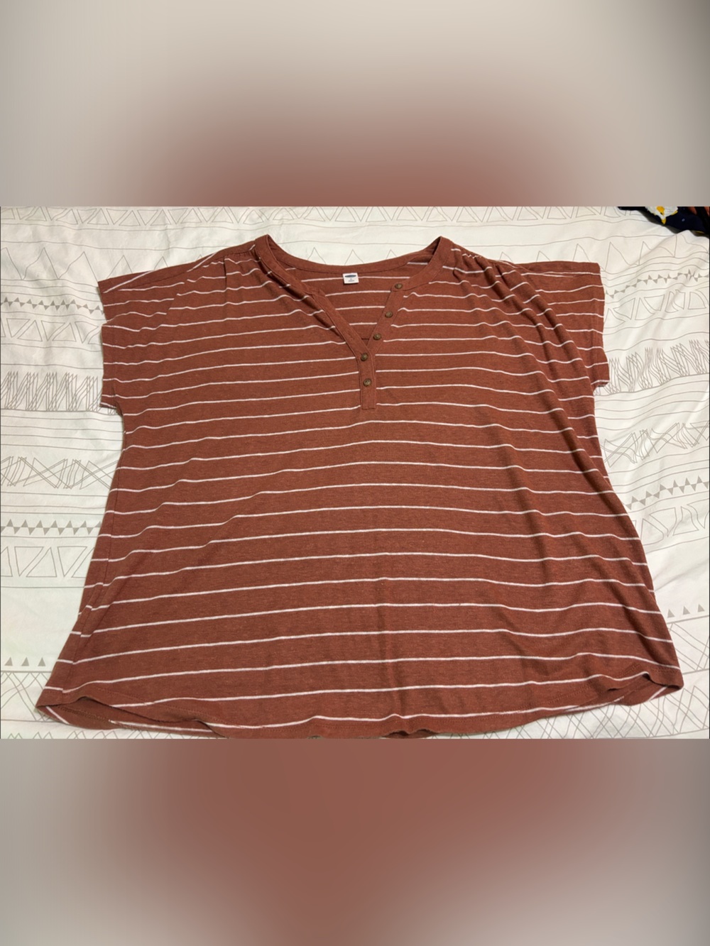 Old Navy Rust Brown Striped Short Sleeve Henley Tee